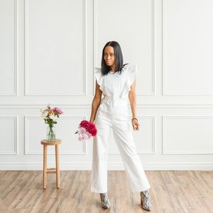 Ruffle denim jumpsuit brand new